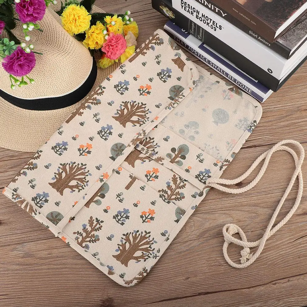 Floral Print Roll Up Pencil Bag Wrap Curtain Pen Case Large Capacity Storage Pouch | Дом и сад