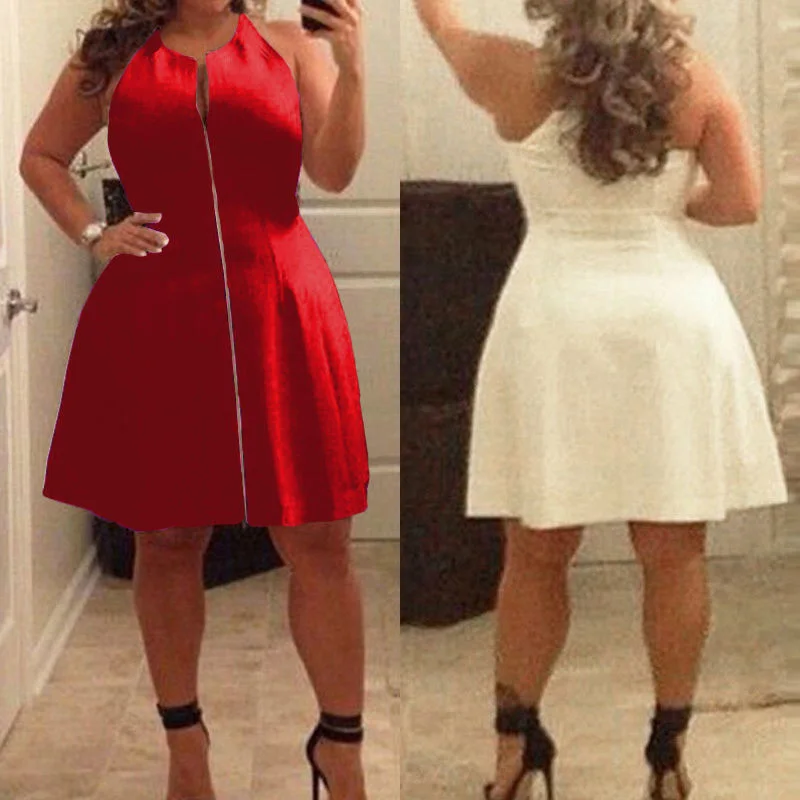 Женское летнее однотонное мини-платье без рукавов с круглым вырезом | Женская