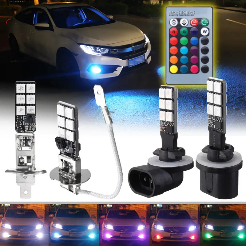 2 шт. H1 H3 RGB беспроводной 5050 12 SMD стробоскоп светодиодные украшения ДХО