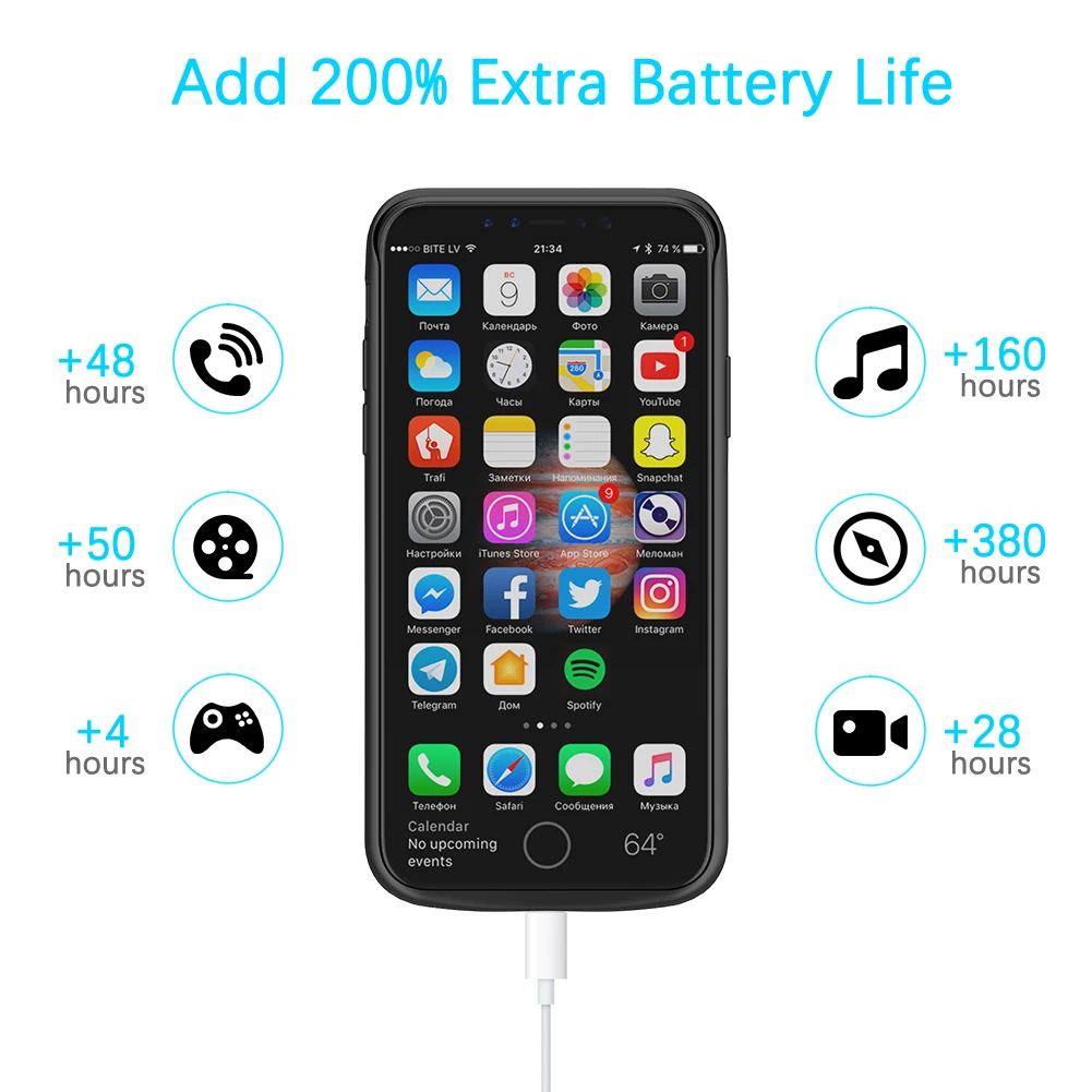 Battery Charger Case For iPhone X/Xs 6000mAh Power Bank Charging Powerbank X phone cover | Мобильные телефоны и