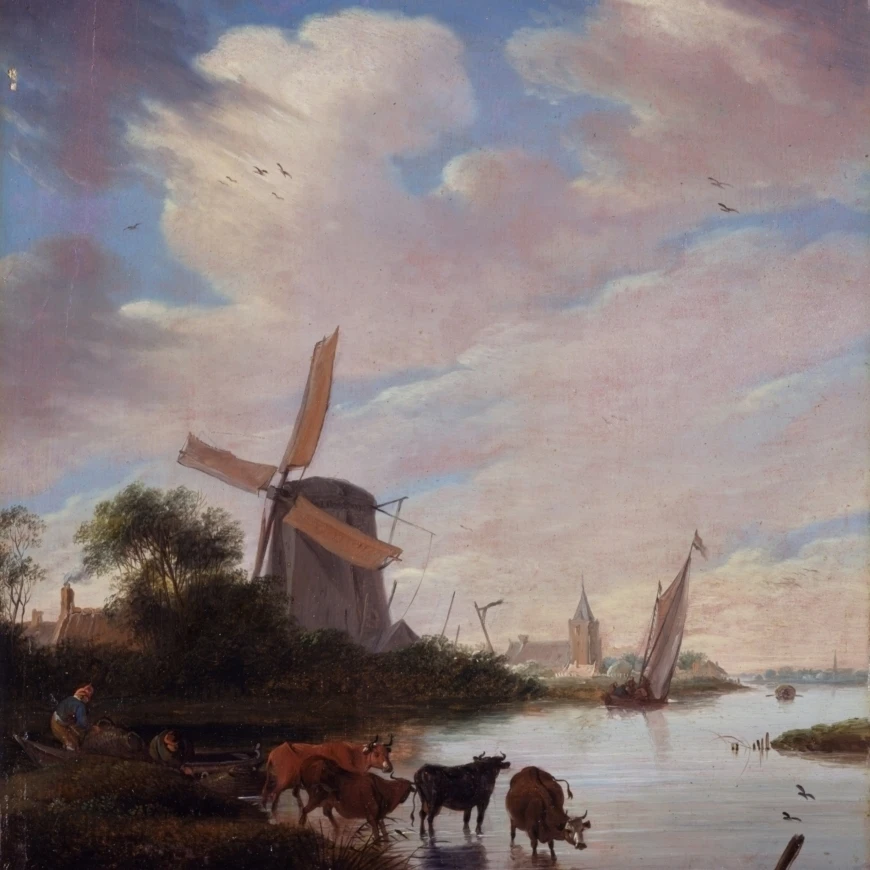 Landscape With Windmill Near A River Poster Print (18 x 24) | Дом и сад