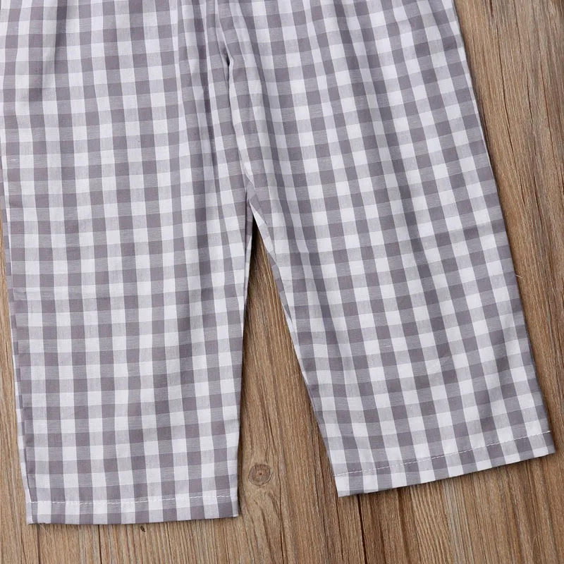 Клетчатый комбинезон с оборками на рукавах для маленьких девочек пляжный костюм