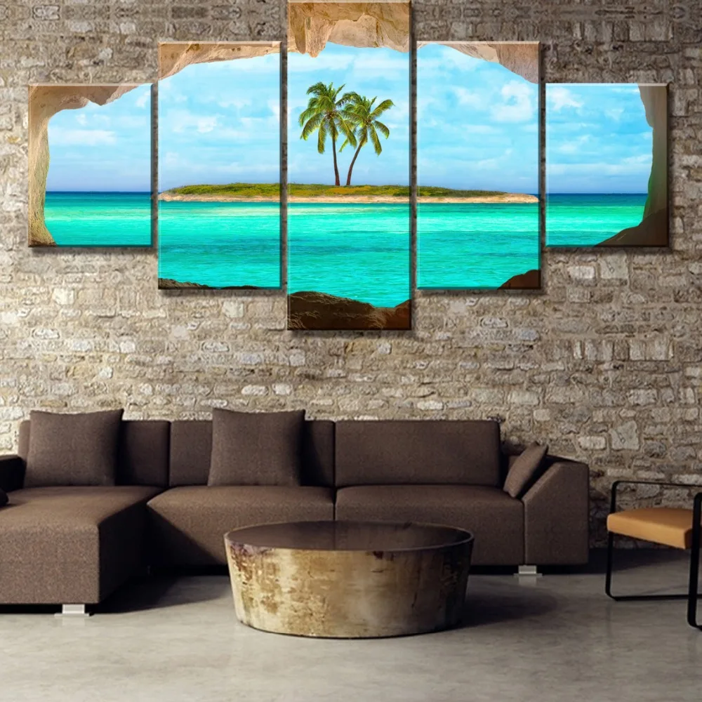 5 Piece HD Print Painting Island Cave Cuadros Landscape Canvas Wall Art Home Decor For Living Room Unique Gift Picture | Дом и сад