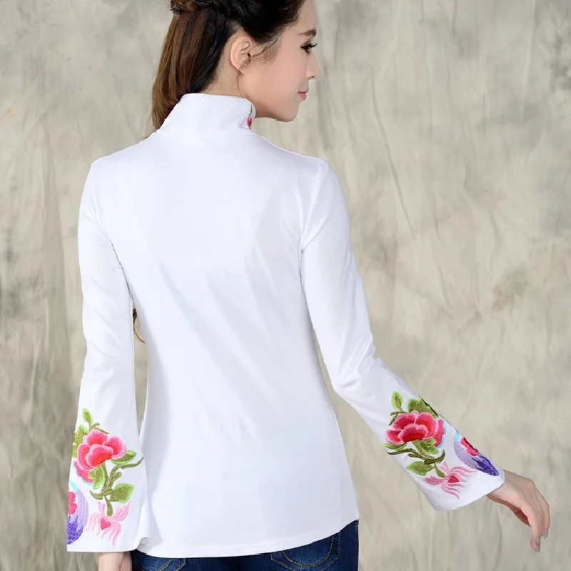 Женская рубашка в китайском стиле 2017 Весенняя черно-белая Этническая блузка с