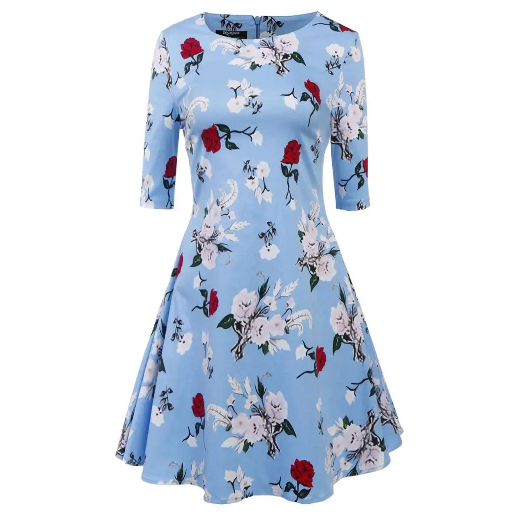 AL'OFA Для женщин коктейльное платье с коротким рукавом Цветочный Принт Fit and Flare