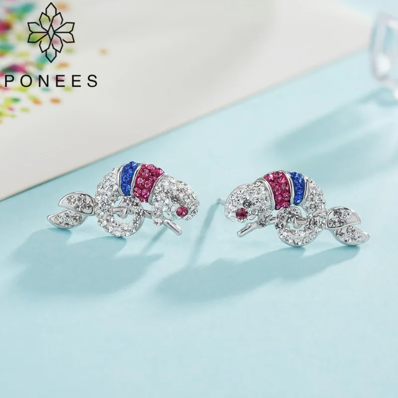 

PONEES New Fashion Jewelry Crystal Earrings Luxury Exaggerated Gecko Lizard Stud Earrings For Female Earrings Christmas Gifts