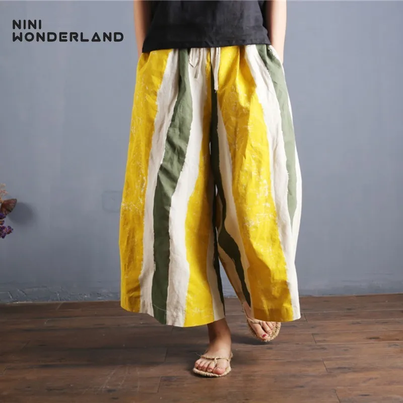 NINI WONDERLAND весенние полосатые штаны длиной до щиколотки женские модные широкие