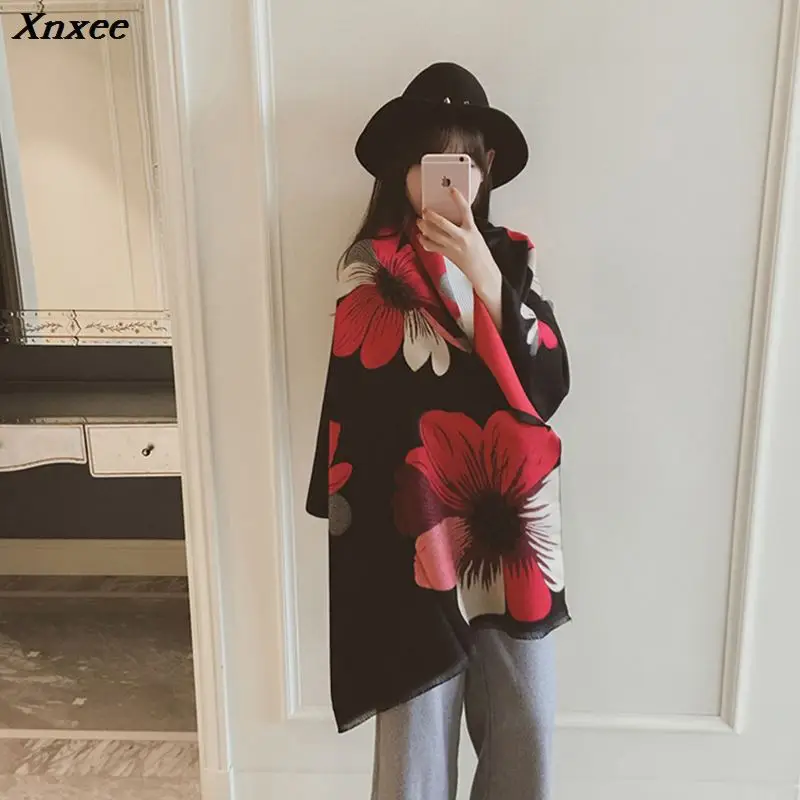 

Xnxee new cashmere Poncho shawl with sleeves women in autumn and winter thick warm double-sided solid tassel cloak girls