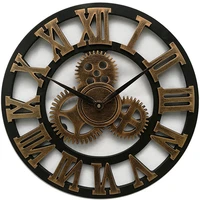 hot 3d large classic vintage wooden wall clock retro gear hanging clock roman numeral horologe european style decor living room