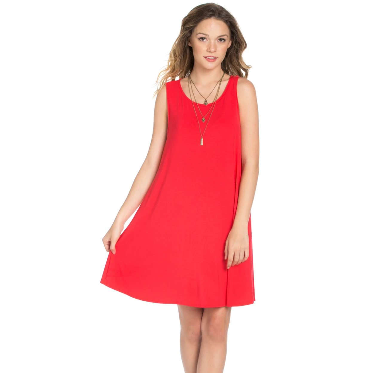 Свободное платье без рукавов кораллового цвета | Женская одежда