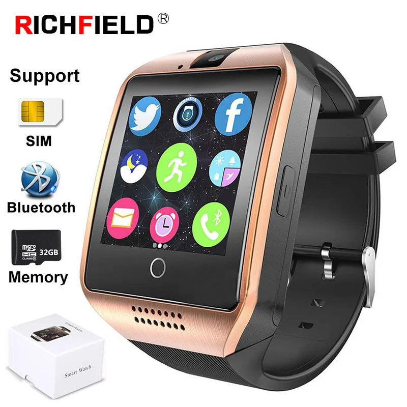 Q18 Смарт-часы мужские sim-карты Bluetooth, телефон, часы с поддержкой 32 Гб TF фитнес-трекер Whatsapp Smartwatch для IOS Android
