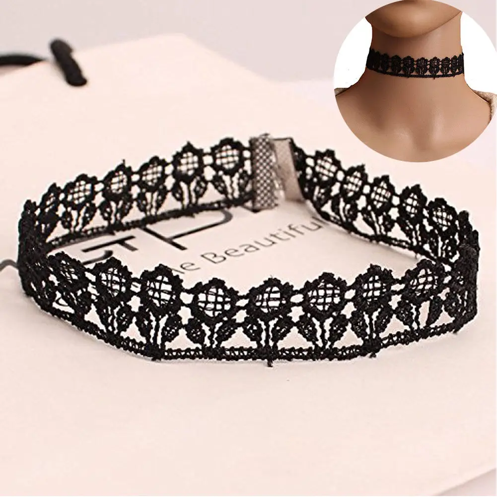 Новинка женское ожерелье в стиле панк готика одноцветное кружево ретро колье