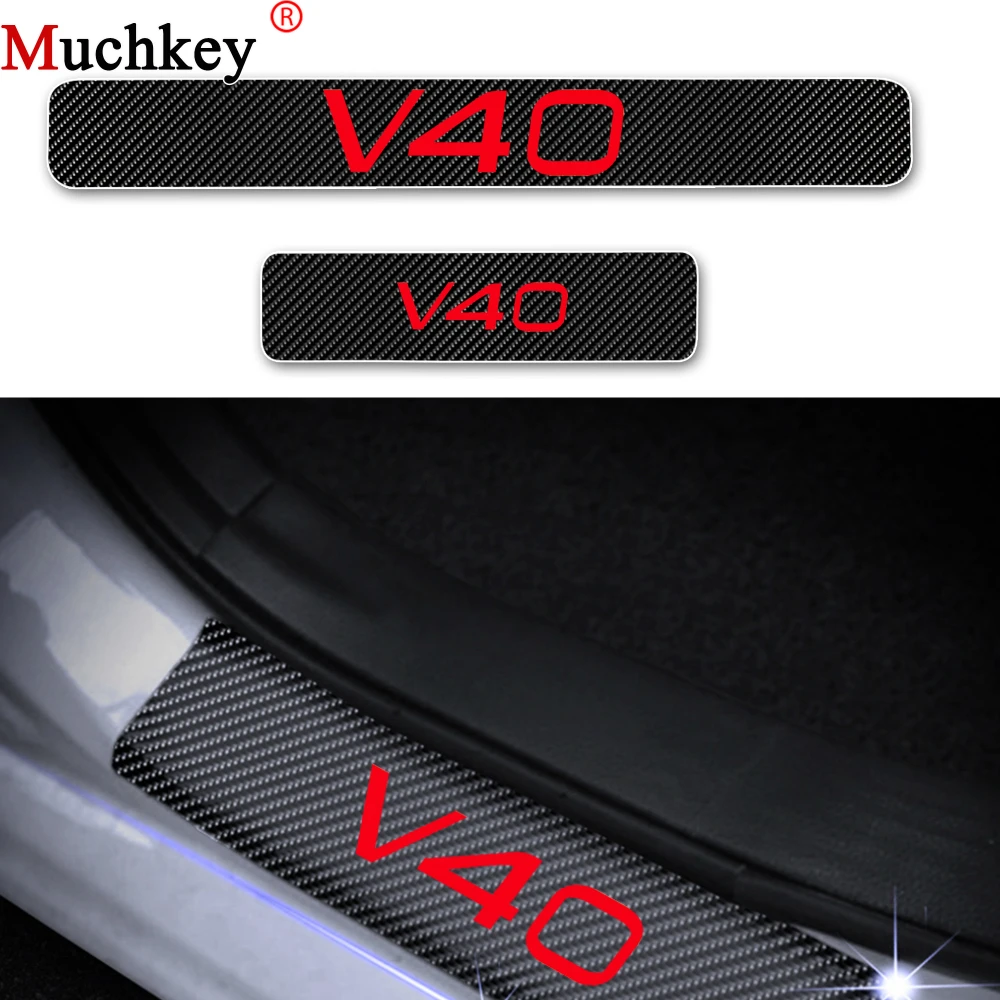 

For VOLVO V40 Car Door Sill Scuff Plate Stickers Door Threshold Plate 4D Carbon Fiber Vinyl Sticker Car-Styling Auto Part 4Pcs