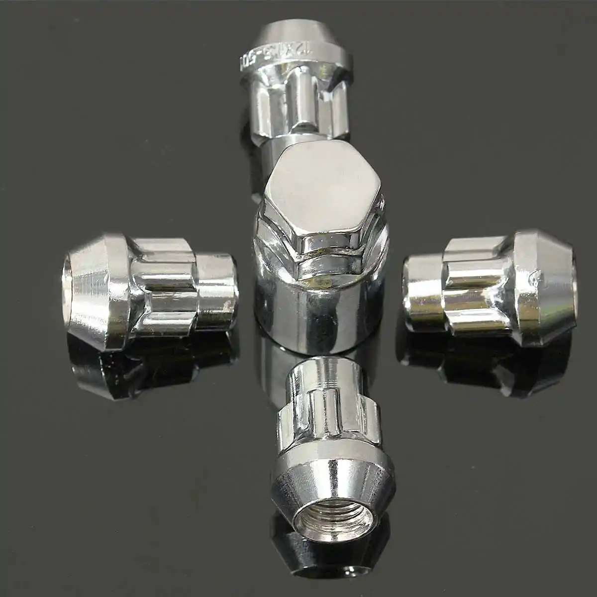 Хромированные гайки с 4 замками + 1 гайка для ключей M12x1.5mm конические из сплава