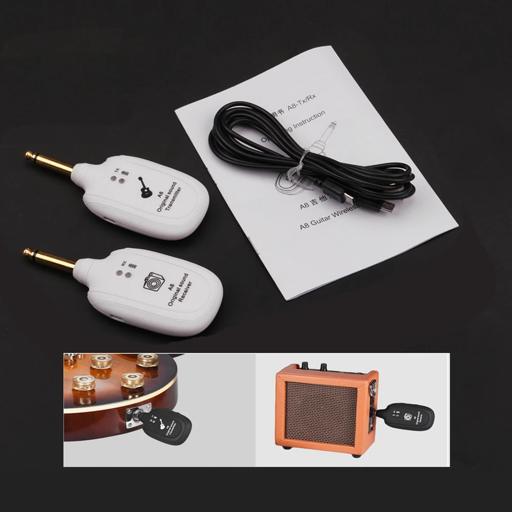 

A8 UHF Wireless Guitar Transmitter Receiver Set Guitar Wireless System 730mhz 50M Range for Electric Guitars Bass Violin