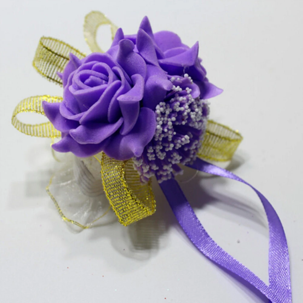 Foam Rose Flowers Bridal Bridesmaid Wrist Corsage Wedding Party Ribbon Bracelet Artificial &amp Dried | Дом и сад