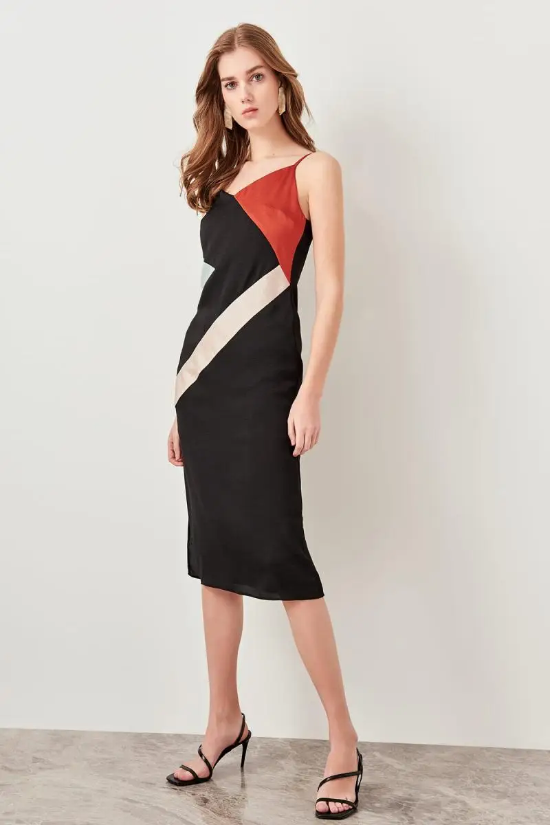 Trendyol черное платье с цветными блоками TWOSS19XO0040 | Женская одежда