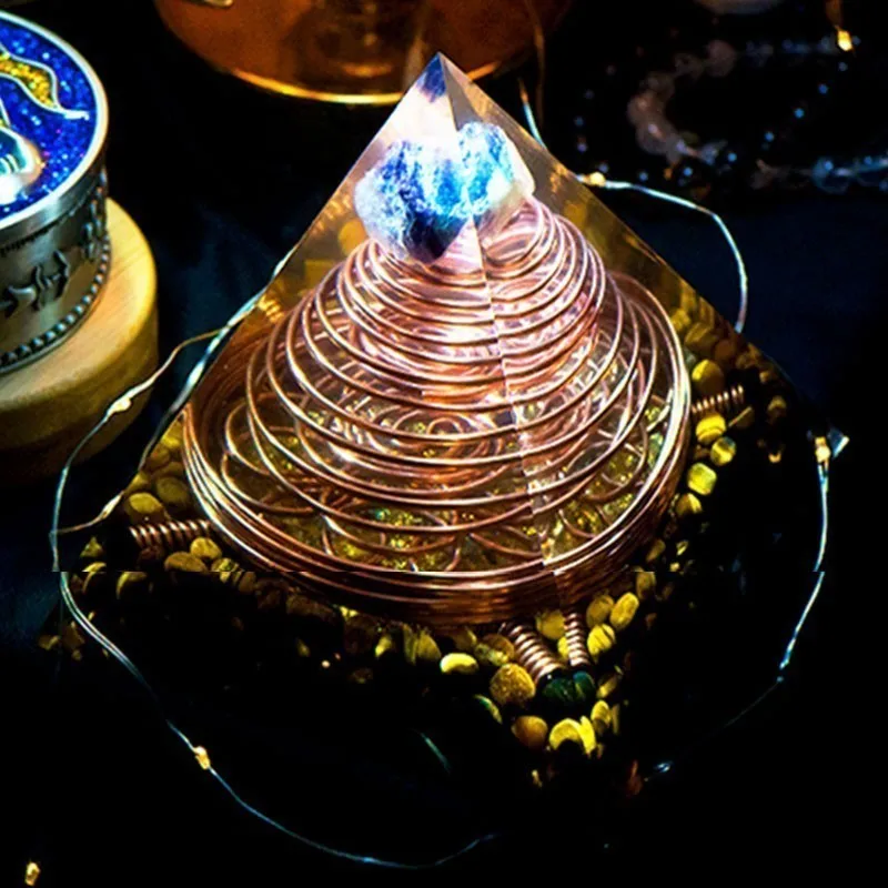 Gathering Orgonite Large Pyramid Multiple High Frequency Triple Helix Energy Tower Organ  Resin Decorative Craft Jewelry Gifr