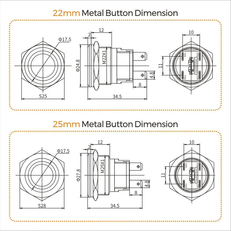 LANBOO 25MM 15A High current waterproof latching momentary DIY anodic oxidation black push button switch with luminescence LED - купить по