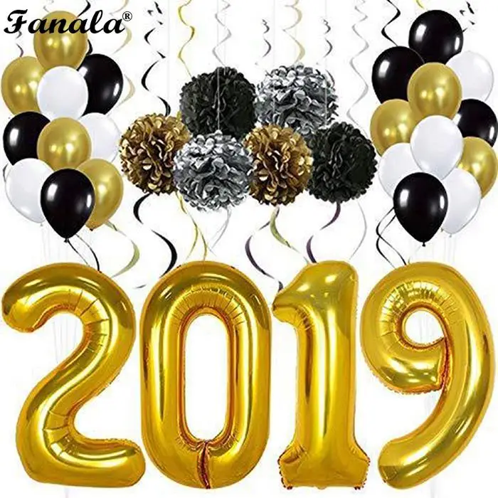 2019 с новым годом фольги воздушный шар бумага цветок висячие украшения идеальный