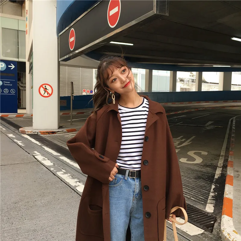Актуальная цена на весну новое шерстяное пальто средней длины свободного кроя |