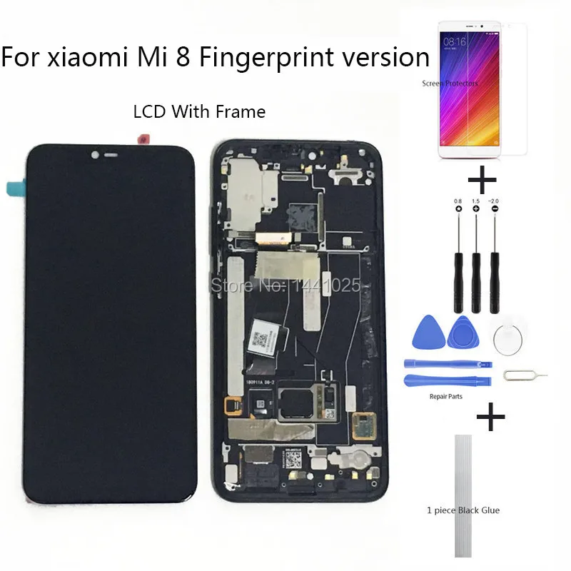 

ЖК-дисплей качества AAA с рамкой IPS для Xiaomi 8, сенсорный экран версии со сканером отпечатков пальцев, черный, золотой экран с рамкой, экран дисп...