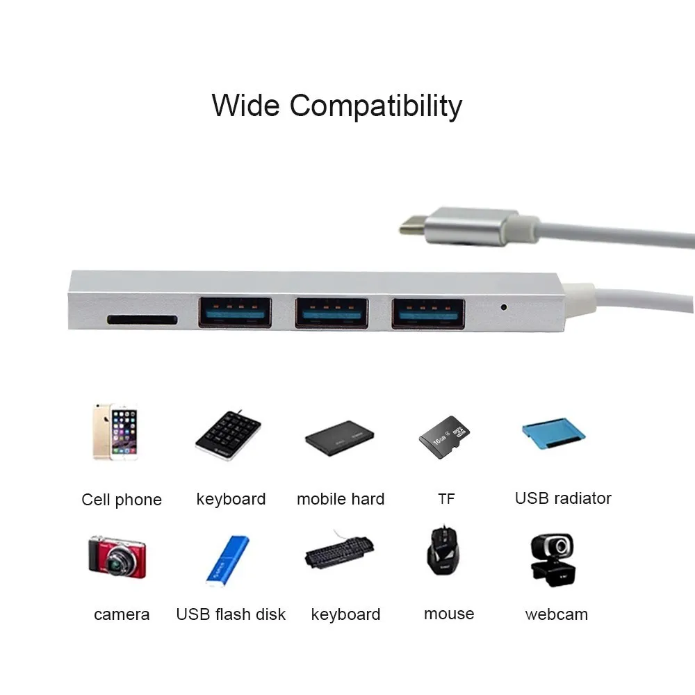 

CHYI 4 In 1 Hub USB 2.0 TF Card Reader To Type-C Interface Hi-speed 4 Ports USB Hubs Multi-port Adapter Memory Card TF Connector
