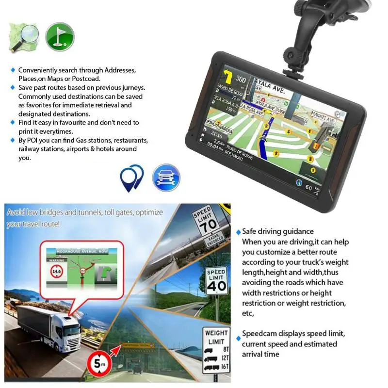 VODOOL 7 дюймов HD Автомобильный GPS навигатор емкостный экран FM 8 ГБ грузовик