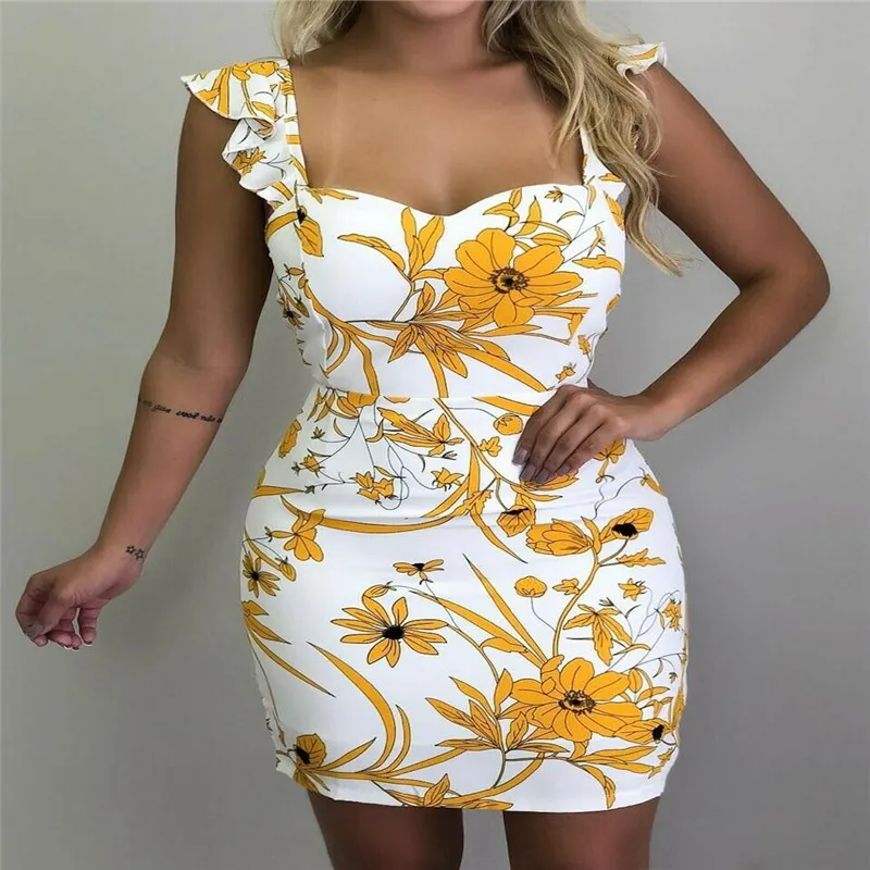 Женское облегающее платье-карандаш с цветочным принтом без рукавов | Женская