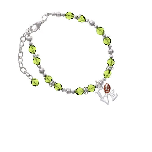 Браслет Silvertone Love with football Lime с зеленым бисером| |