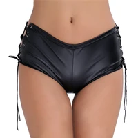 tiaobug women black patent leather lace up hot mini shorts female nightclub rave party pole dance performance sexy shorts outfit