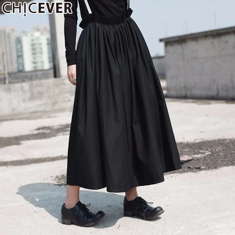 CHICEVER/винтажная Черная Женская юбка с высокой талией на тонких бретельках
