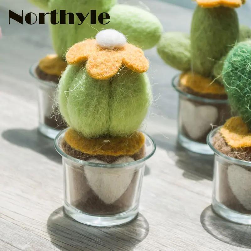 Original Northyle wool potted cactus miniature fleece figurine fake plant craft christmas gift home decoration | Дом и сад