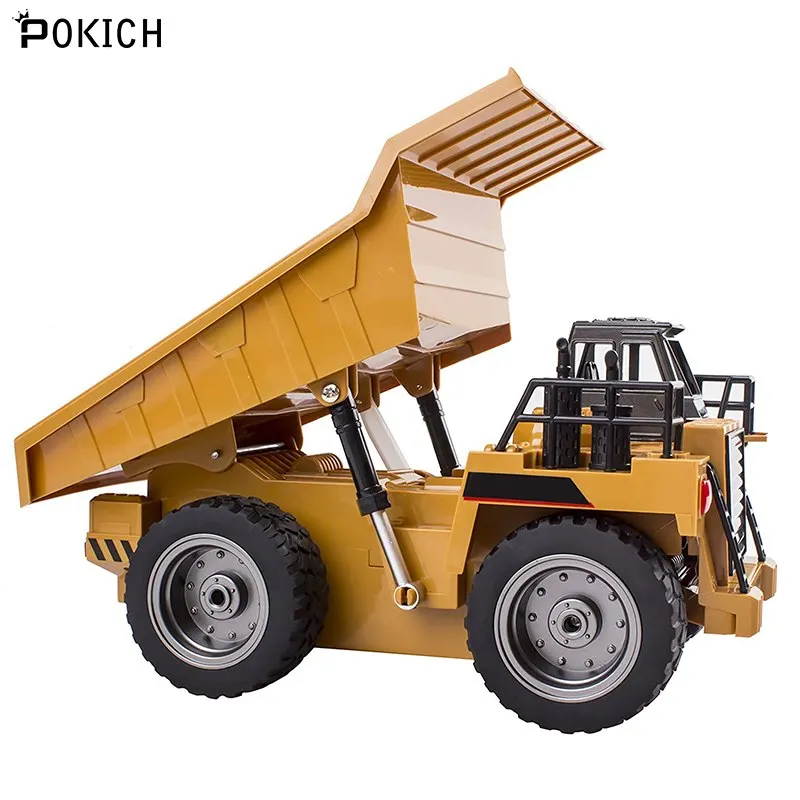 Pokich 2.4G 6CH Electric Rc Remote Control Alloy Full Functional Dump Truck Toy for Kids with Lights Metal Die-Cast Front-C |