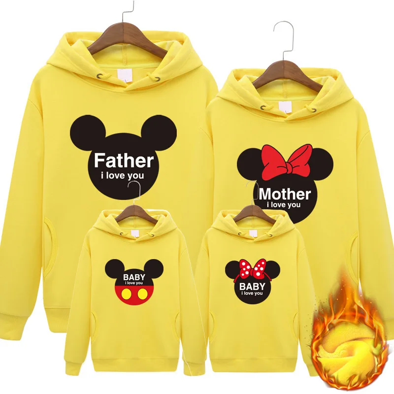 Family Clothes Mother Father Kids Autumn Minnie Long Sleeve Hoodie Sweatshirt Mickey Cartoon Mous Printed Cotton Warm Pullover | Мать и