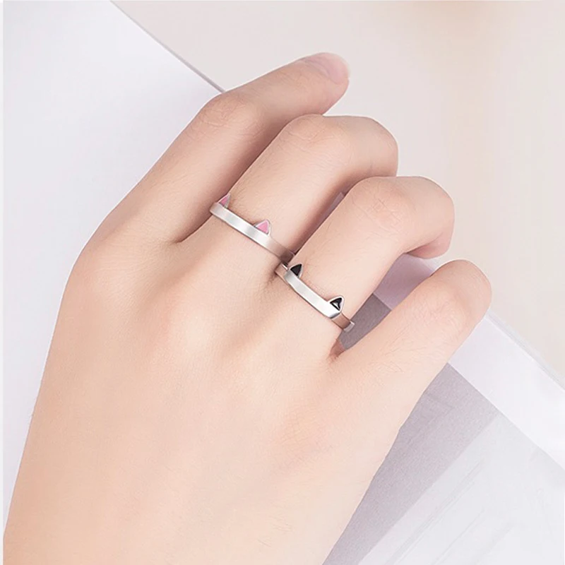 Real 925 Sterling Silver Female Adjustable Cat Ears Paws Finger Rings for Women Jewelry S925 JN0335 | Украшения и аксессуары
