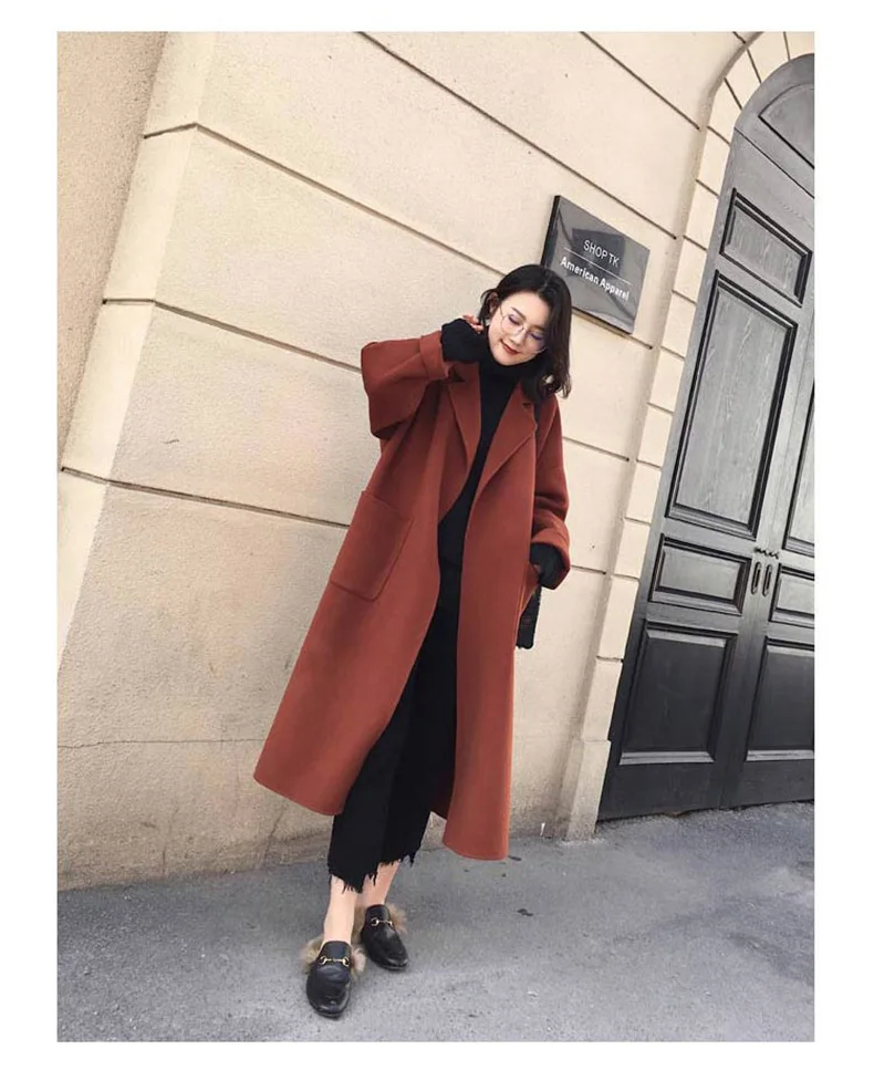 Office Lady Solid Long Coat for Women Slim Fashion Wool and Jacket Lace-up Clothes 2018 | Женская одежда