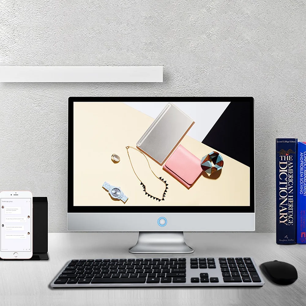 Zienstar ультра тонкая беспроводная Офисная Клавиатура и мышь комбо с usb-приемником