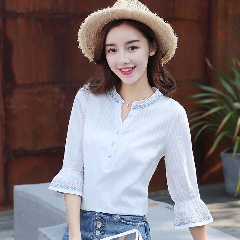 2019 High Quality Summer Fashion Women cotton Casual Short Sleeve Flower Print Soft Loose Blouses Shirt Lady Plus Size Top |