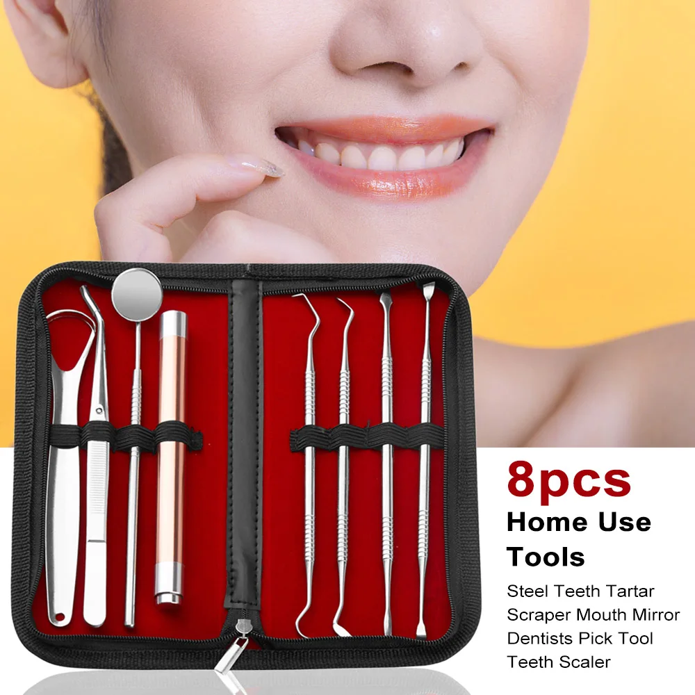 8 светодиодный т. гигиенический набор из нержавеющей стали для зубов|Отбеливание