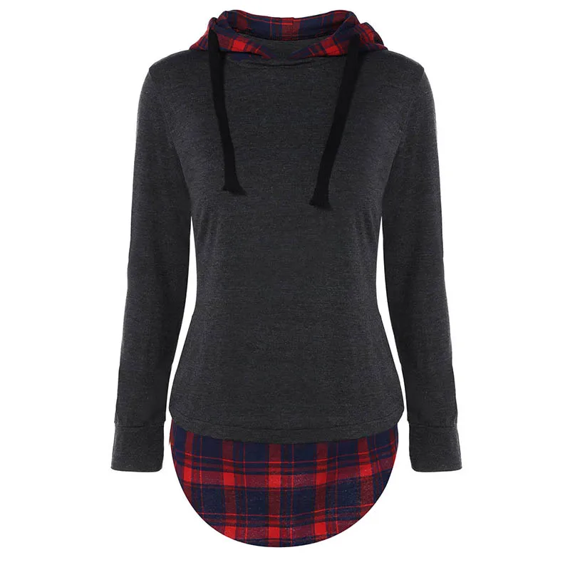 

Women's plaid Hooded Sweatshirt Ladies Long Sleeve Pullover Jumper Coat Outwear
