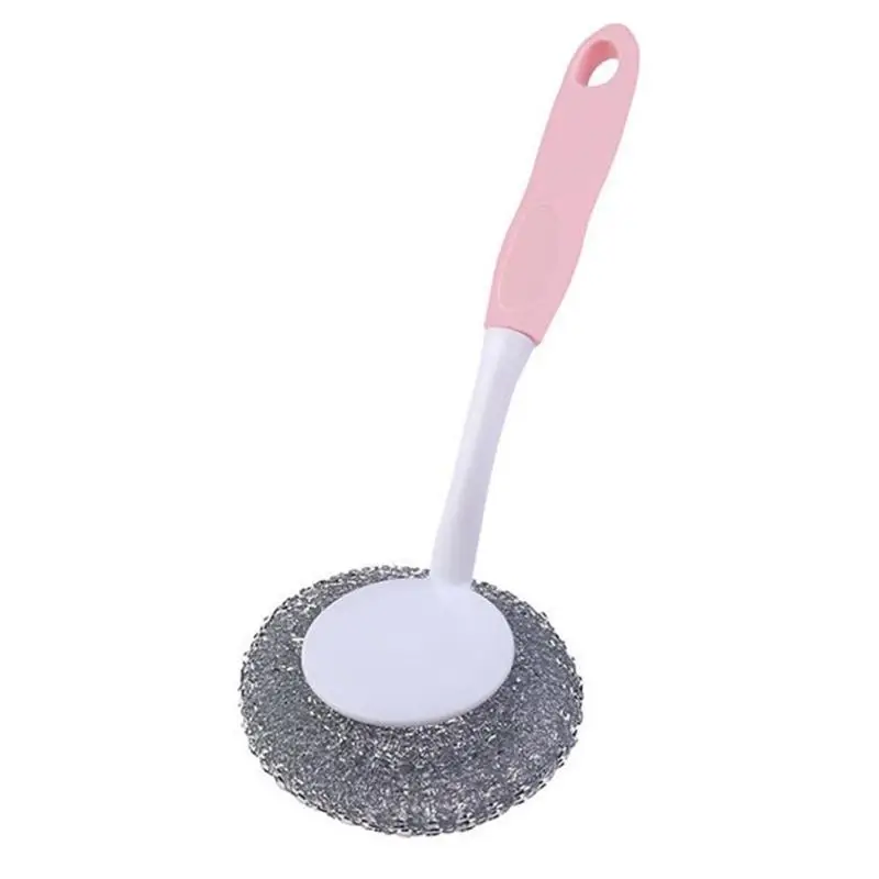 Длинная ручка стальной шерстяной шарик сильная щетка для чистки кухонные