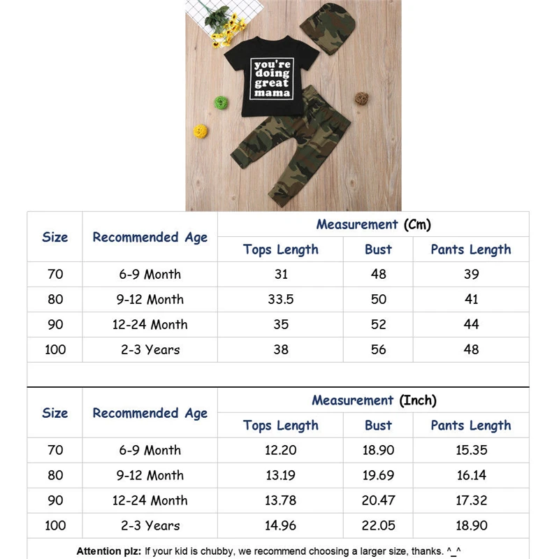 3PCS Baby Boy Girl Camo Clothes Set Summer Black Letter Printed T-Shirt Tops+Camouflage Long Pants Infant Kids Outfits 6M-3Y |