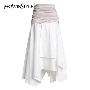 Женская Повседневная миди-юбка TWOTWINSTYLE, летняя миди-юбка с высокой талией, рюшами и асимметричным подолом, 2020