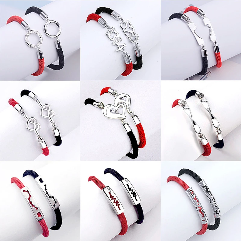 Красный веревочный браслет серебряный черный для влюбленных ювелирные изделия