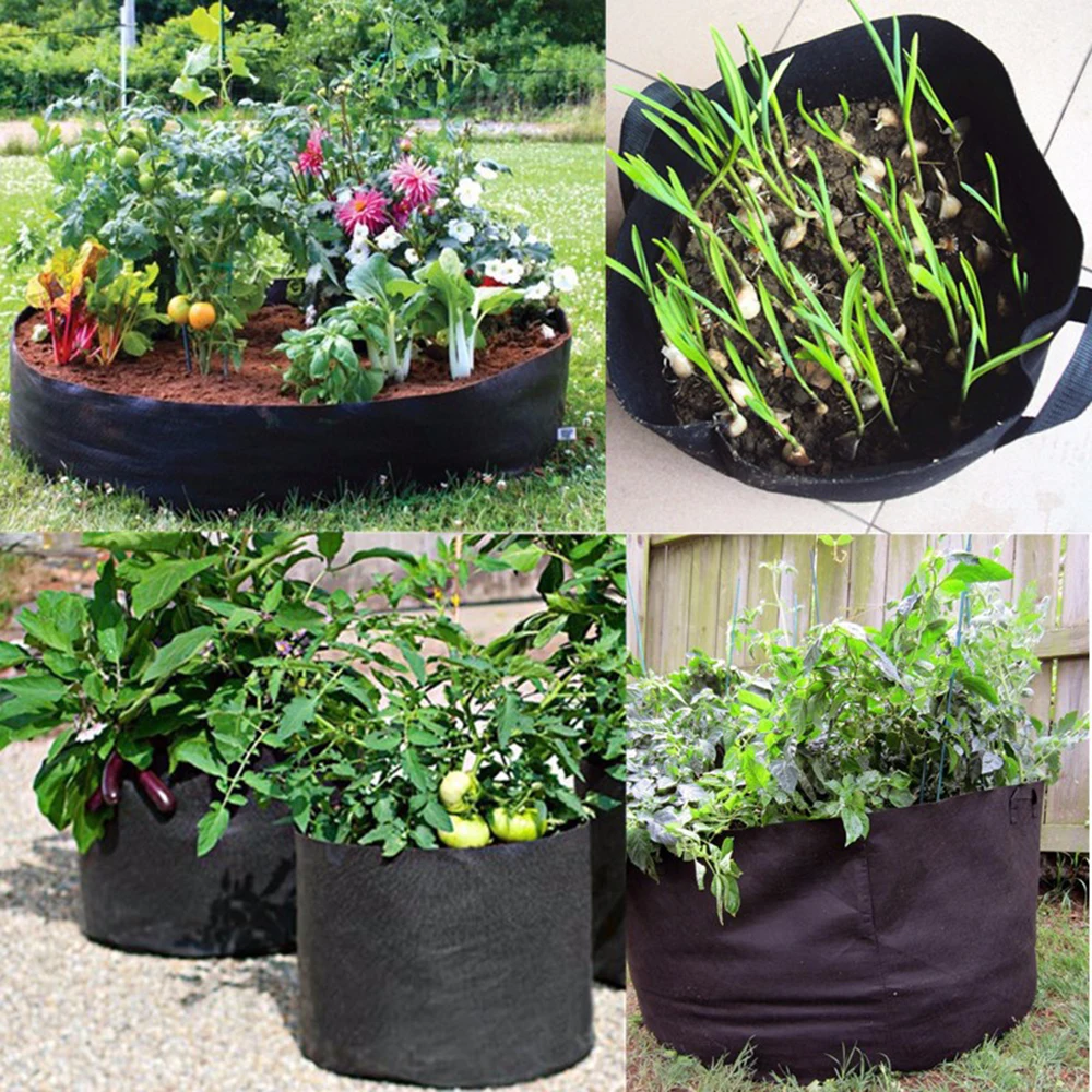 Черные тканевые горшки пакеты для выращивания растений с ручками цветочный