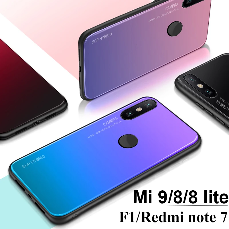 Gradient glass case on for xiaomi mi 9 8 lite light cover ksiomi xiomi pocophone f1 cases redmi note 7 not7 copue |