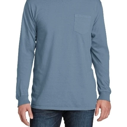 Port &amp Co PC099LSP Pigment-Dyed Long Sleeve Pocket Tee Denim Blue - 4XL |