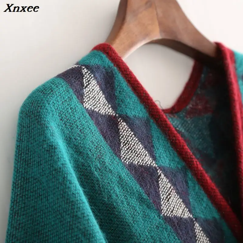 

Xnxee New European and American style fashion geometric color imitation comfortable temperament warm poncho shawl scarf Xnxee