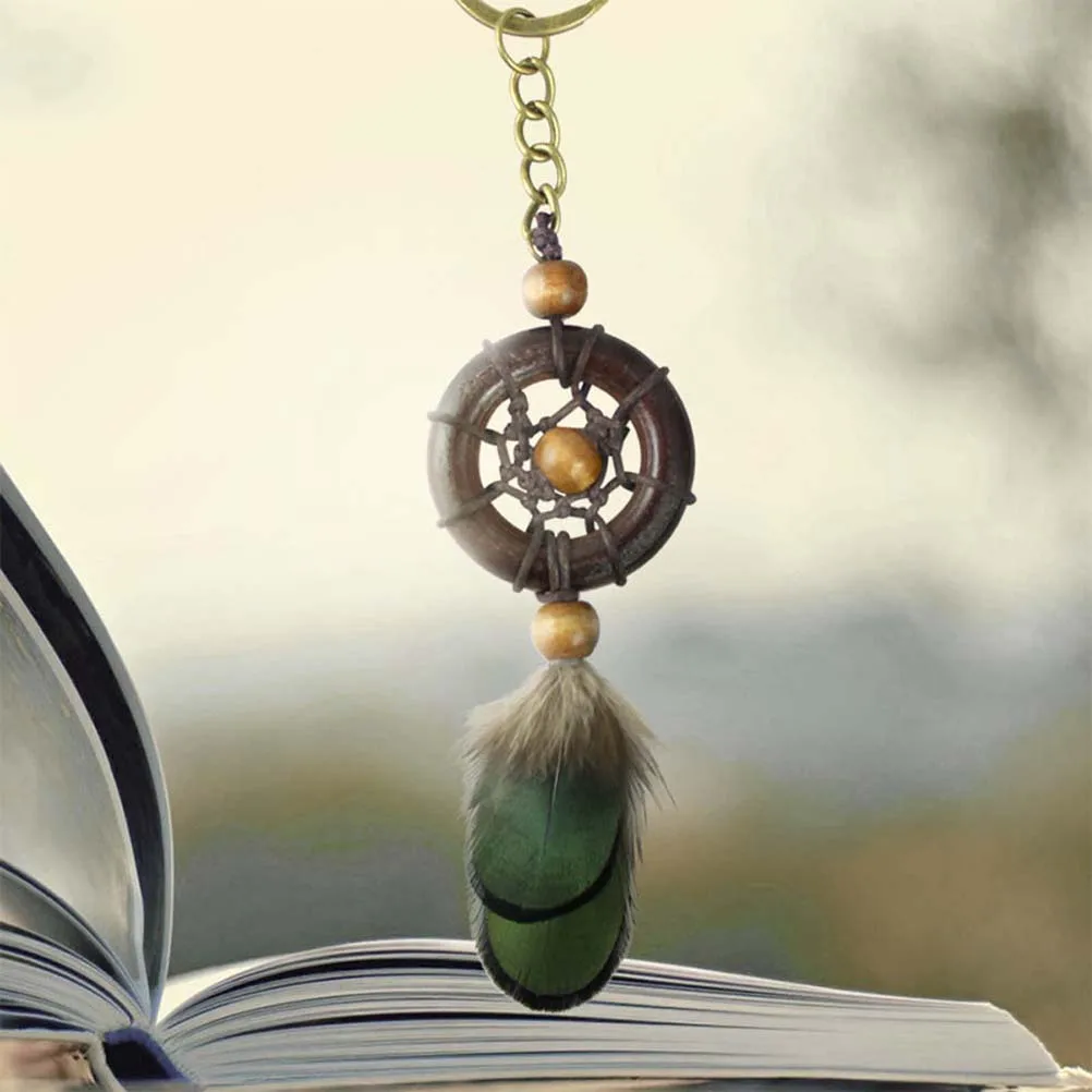 1 шт Dream Catcher бисером брелок для ключей с перьями круглый Ловец снов чистая заднего